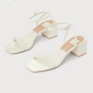 Dolce Vita Zalima Vanilla Pearl Satin Ankle Strap High Heel Sandals